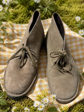 Clarks Taupe Suede Lace-Up Desert Shoes